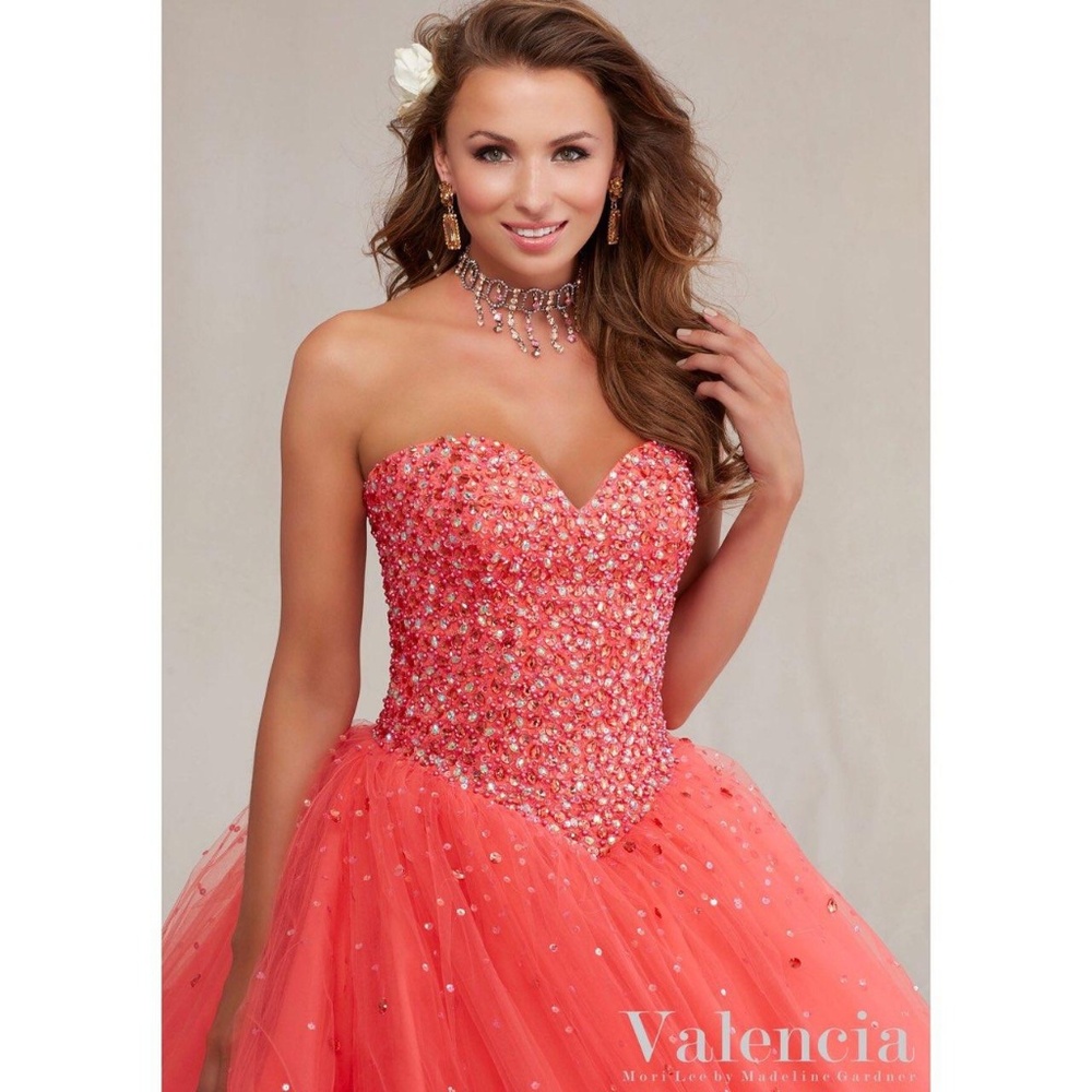 SOLD Mori Lee Coral Quinceanera Dress - Picture 6 of 8